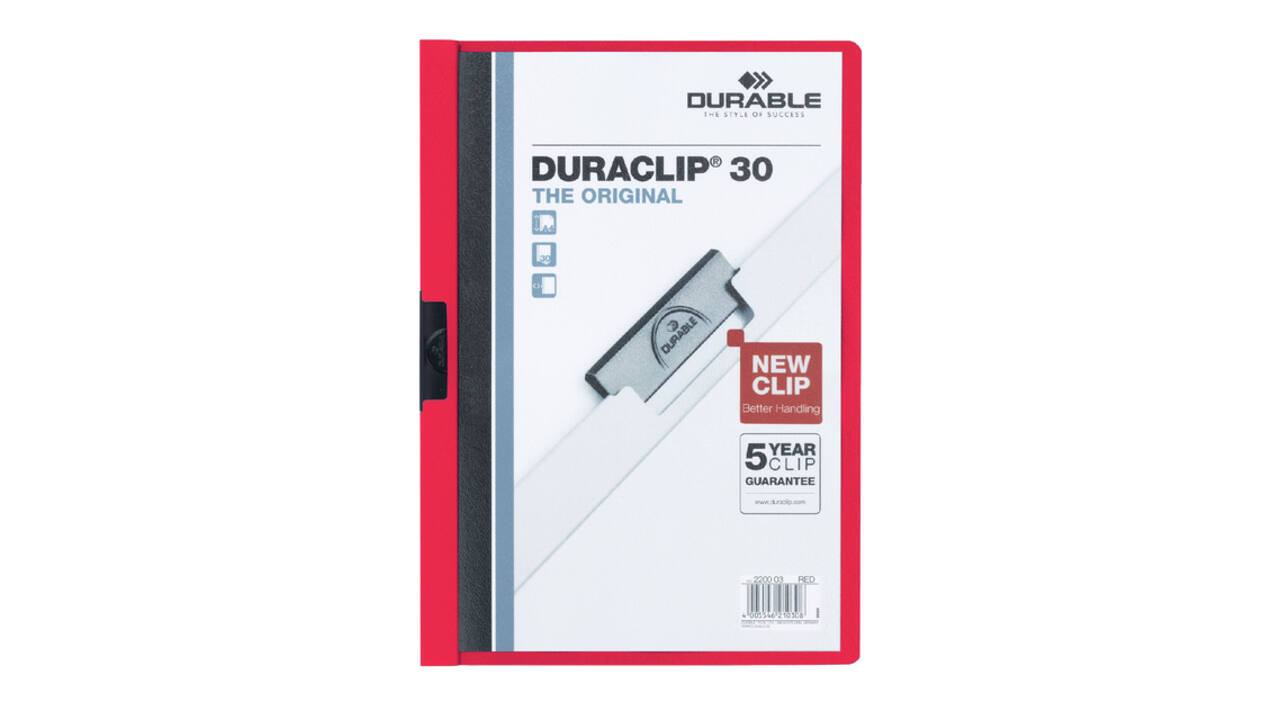 Klemmap Durable Duraclip A4 3mm 30 vellen rood