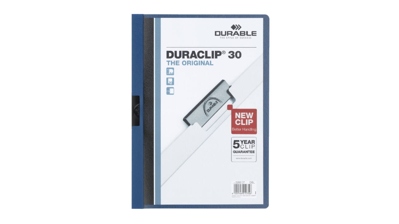 Klemmap Durable Duraclip A4 3mm 30 vellen blauw
