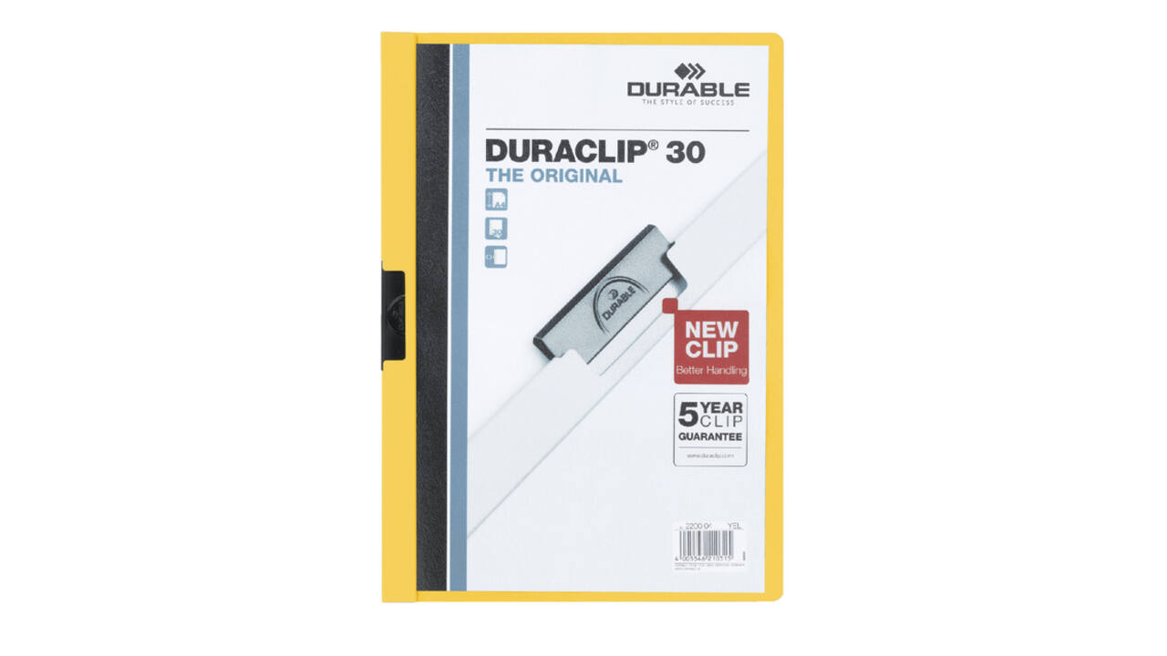 Klemmap Durable Duraclip A4 3mm 30 vellen geel