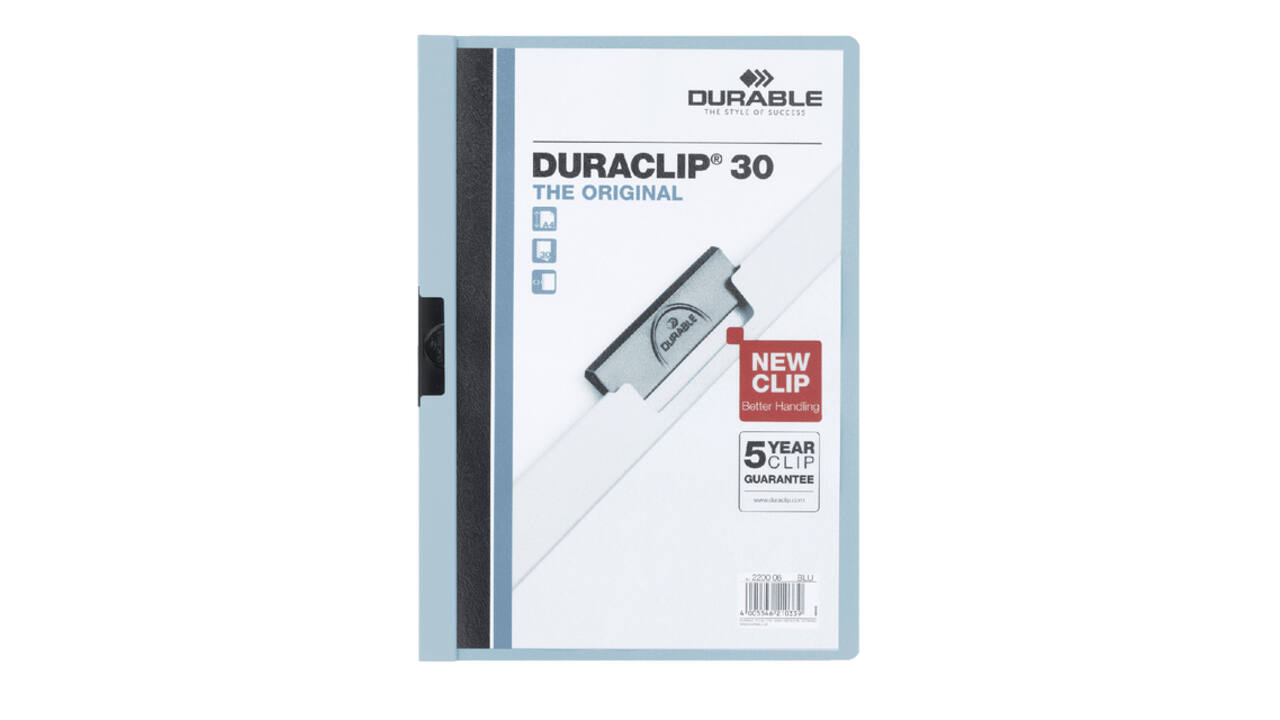 Klemmap Durable Duraclip A4 3mm 30 vellen lichtblauw