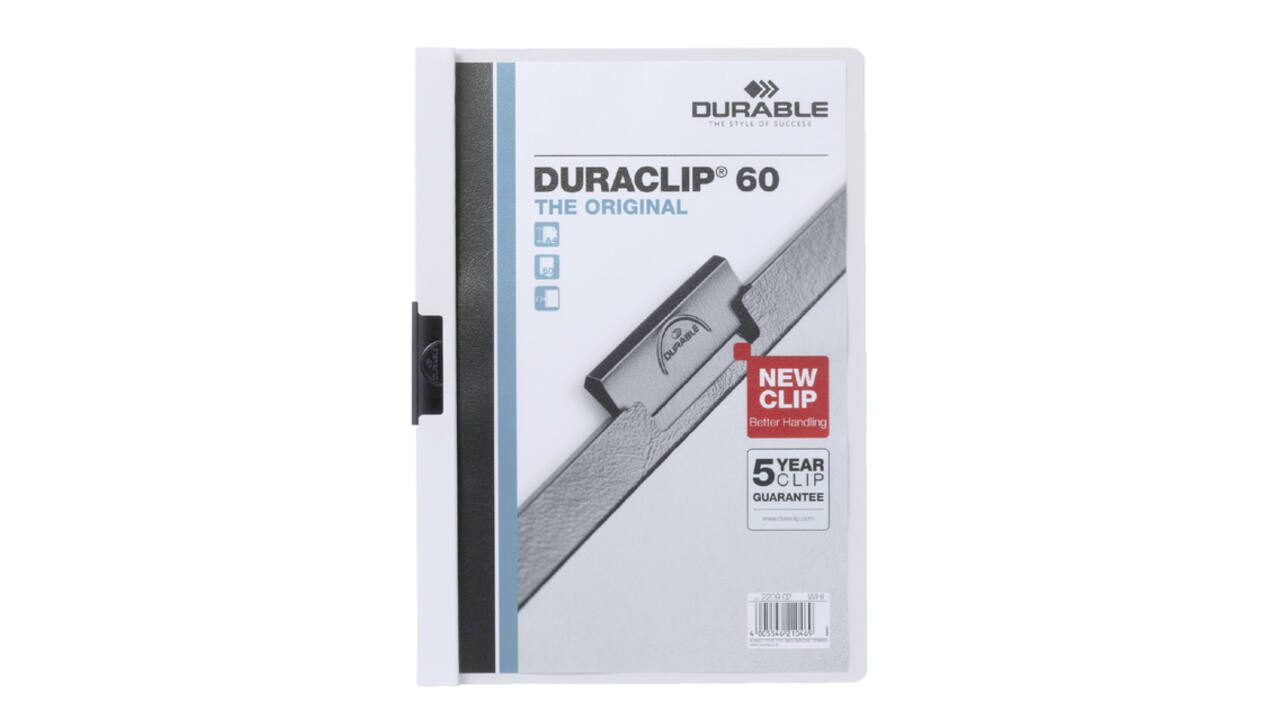 Klemmap Durable Duraclip A4 6mm 60 vellen wit