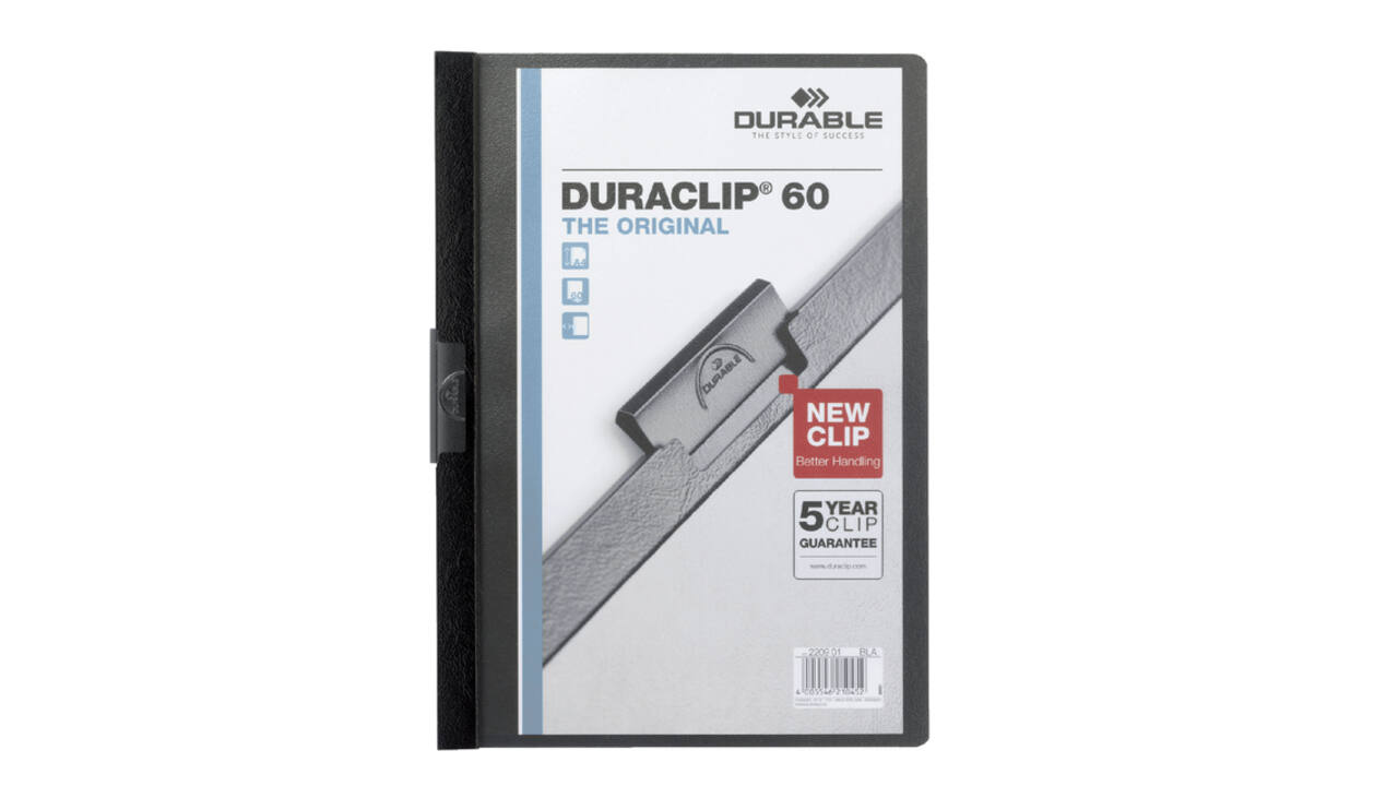 Klemmap Durable Duraclip A4 6mm 60 vellen zwart