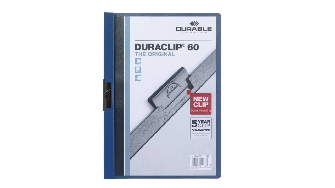 Klemmap Durable Duraclip A4 6mm 60 vellen donkerblauw