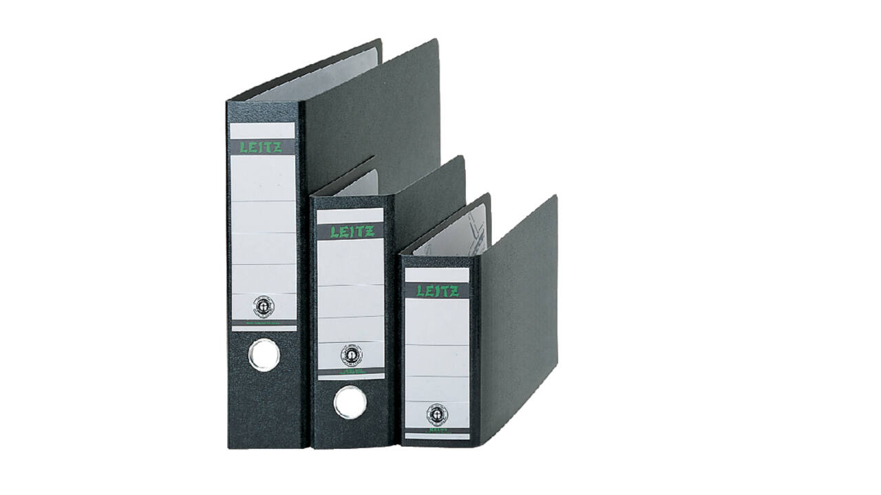 Ordner Leitz A6 77mm dwars karton zwart