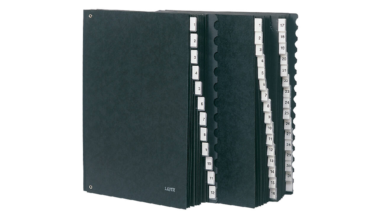 Termijnmap Leitz 1-31 + I-XII 270x50x345mm hardboard zwart