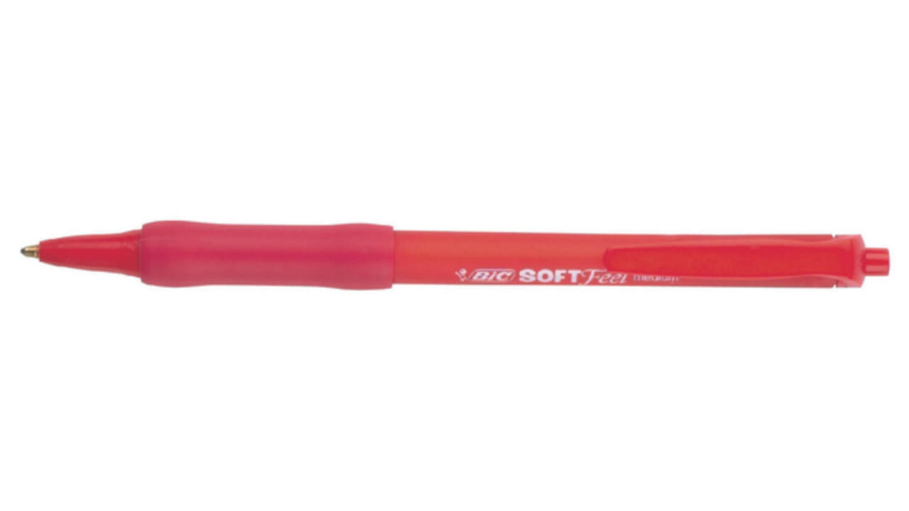 Balpen Bic soft feel grip clic medium rood
