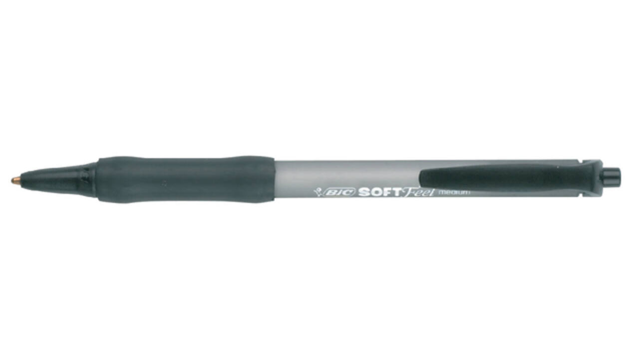 Balpen Bic soft feel grip clic medium zwart
