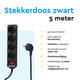 Stekkerdoos BRASQ 4 voudig 5 meter zwart