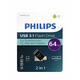 USB stick 3.1 Philips 2in1 USB-C USB-A 64GB zwart