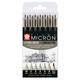 Fineliner Sakura Pigma Micron 6 schrijfbreedtes en brushpen zwart