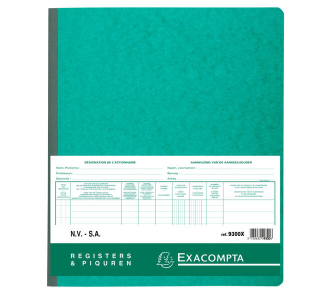Register Piqure aandeelhouder NV/SA 250x320mm 80vel groen