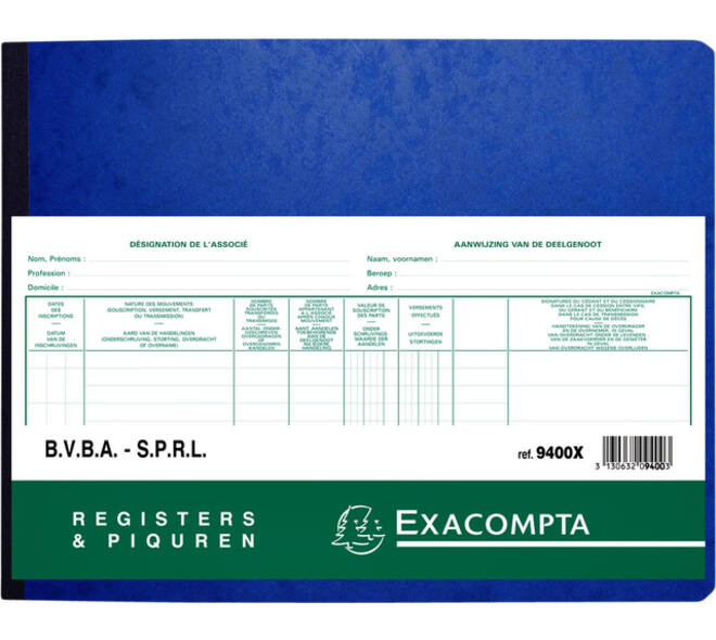 Register Piqure aandeelhouder BVBA/ SPRL 320x240mm 80vel groen
