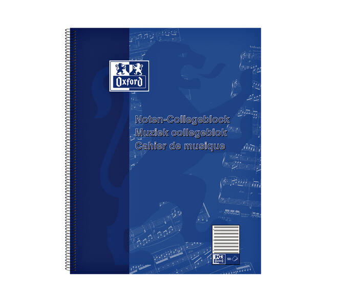 Collegeblok Oxford A4+ muziek 4-gaats 100 pagina's 80gr blauw