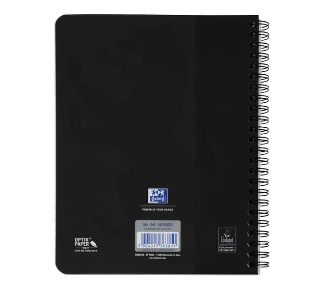 Spiraalblok Oxford Touch A5 ruit 5x5mm 140 pagina's 80gr zwart