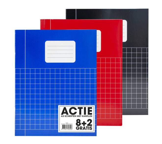 Schrift SOHO Basic A5 ruit 10x10mm 80 pagina's 60gr assorti 8+2 gratis