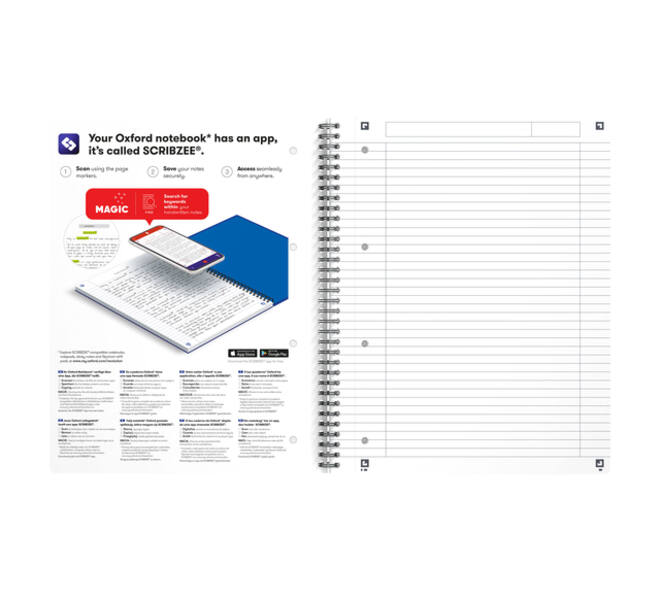 Collegeblok Oxford Office Essentials A4+ lijn 4-gaats 180 pagina's 80gr assorti
