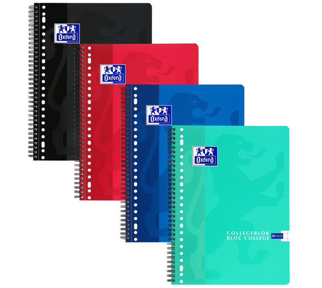 Collegeblok Oxford School A4 ruit 10x10mm 23-gaats 160 pagina's 80gr assorti