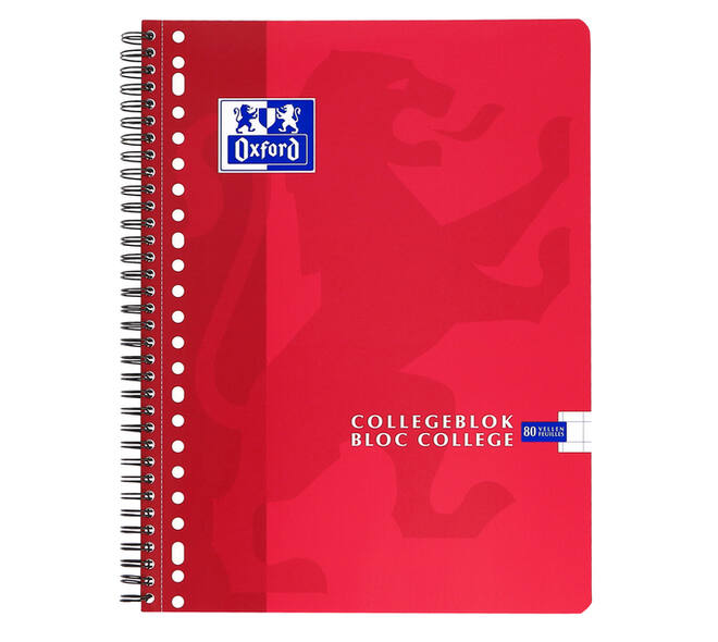 Collegeblok Oxford School A4 ruit 10x10mm 23-gaats 160 pagina's 80gr assorti