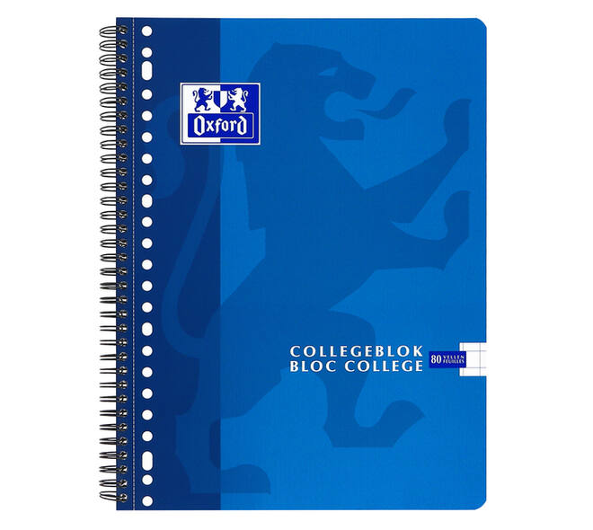 Collegeblok Oxford School A4 ruit 10x10mm 23-gaats 160 pagina's 80gr assorti