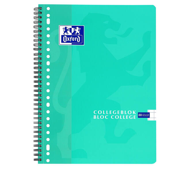 Collegeblok Oxford School A4 ruit 10x10mm 23-gaats 160 pagina's 80gr assorti