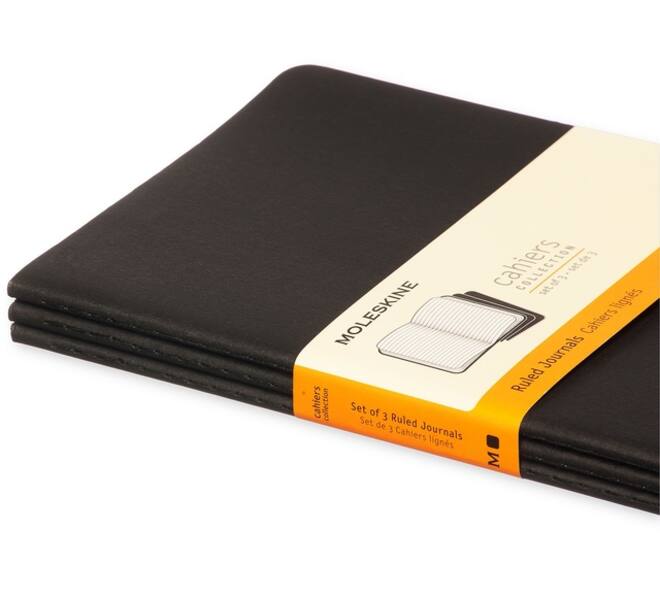 Schrift Moleskine 130x210mm lijn 160 pagina's 70gr zwart set à 3 stuks