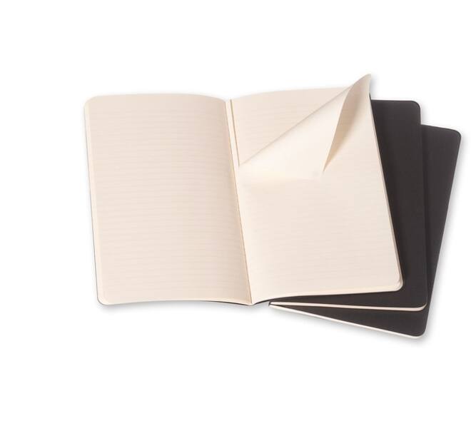Schrift Moleskine 130x210mm lijn 160 pagina's 70gr zwart set à 3 stuks