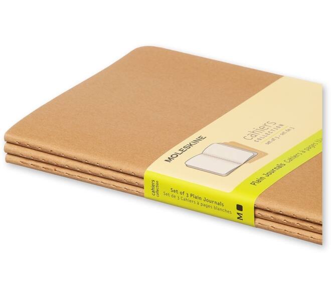 Schrift Moleskine 130x210mm blanco 160 pagina's 70gr kraft set à 3 stuks