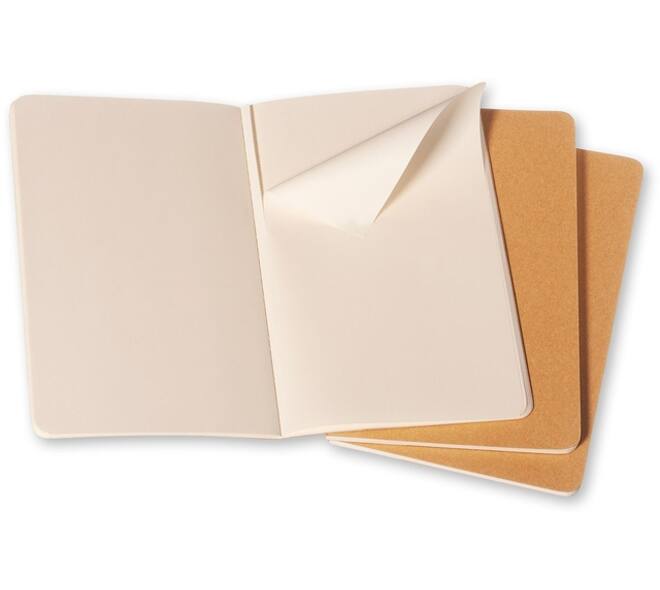 Schrift Moleskine 130x210mm blanco 160 pagina's 70gr kraft set à 3 stuks