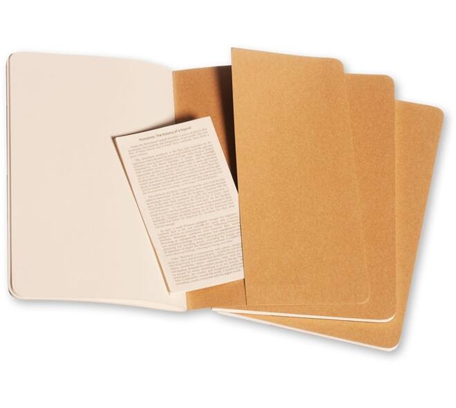 Schrift Moleskine 130x210mm blanco 160 pagina's 70gr kraft set à 3 stuks