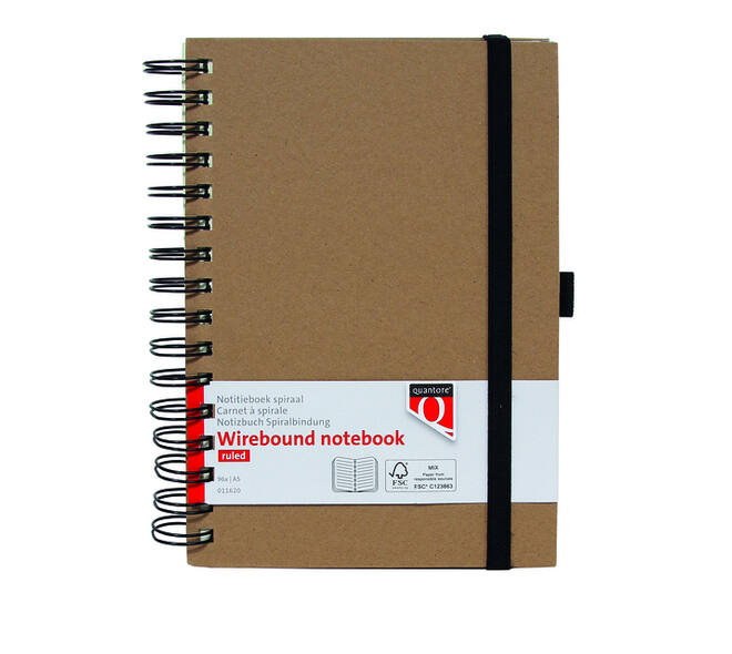 Notitieboek Quantore A5 spiraal lijn 192blz 80gr kraft