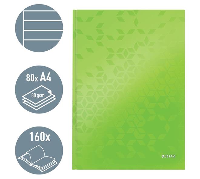 Notitieboek Leitz WOW A4 160blz 90gr lijn groen