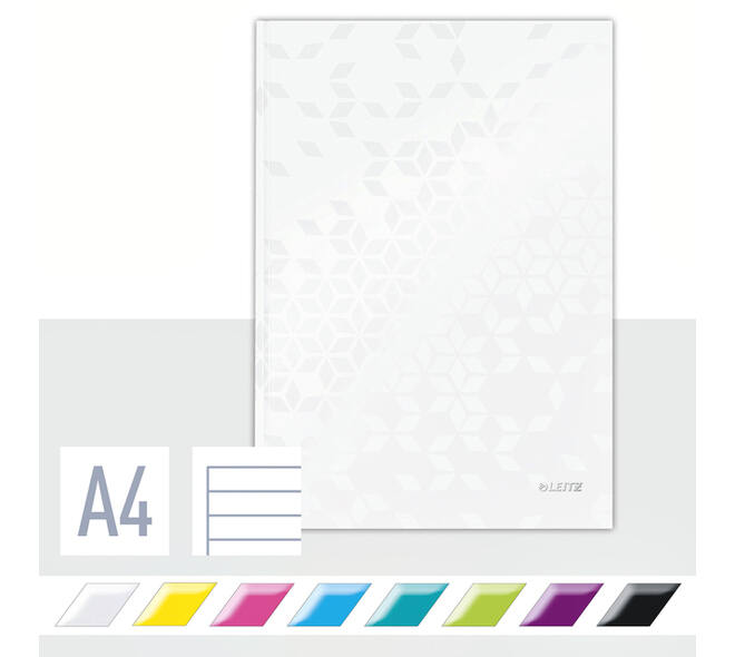 Notitieboek Leitz WOW A4 160blz 90gr lijn wit