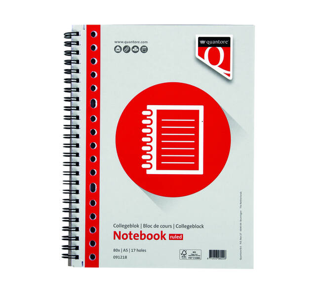 Collegeblok Quantore A5 lijn 17-gaats 160 pagina's 70gr