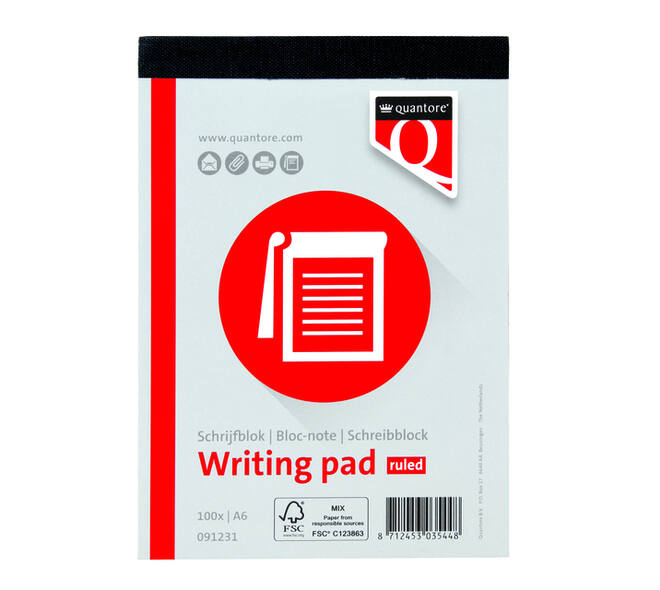 Schrijfblok Quantore A6 lijn 100vel 60 gr