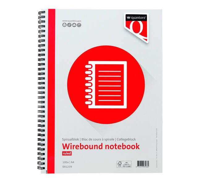 Spiraalblok Quantore A4 lijn spiraal 200 pagina's 70gr