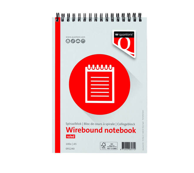 Spiraalblok Quantore A5 lijn spiraal 200 pagina's 70gr