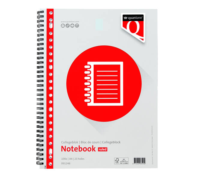 Collegeblok Quantore A4 lijn 23-gaats 200 pagina's 70gr