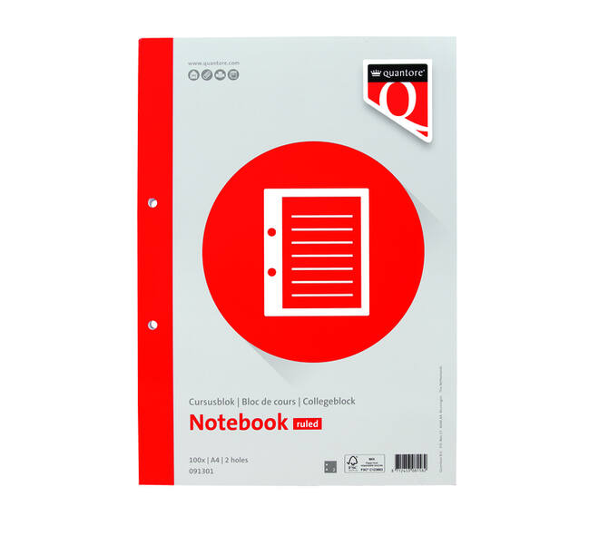 Cursusblok Quantore A4 lijn met kantlijn 200 pagina's 80gr