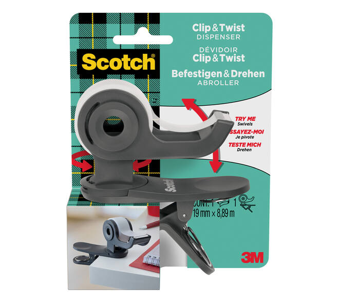 Plakbandhouder Scotch Clip C19 donkergrijs + 1 rol magic tape 19mmx8.89m