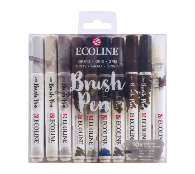 Brushpen Talens Ecoline set à 10 stuks grijs