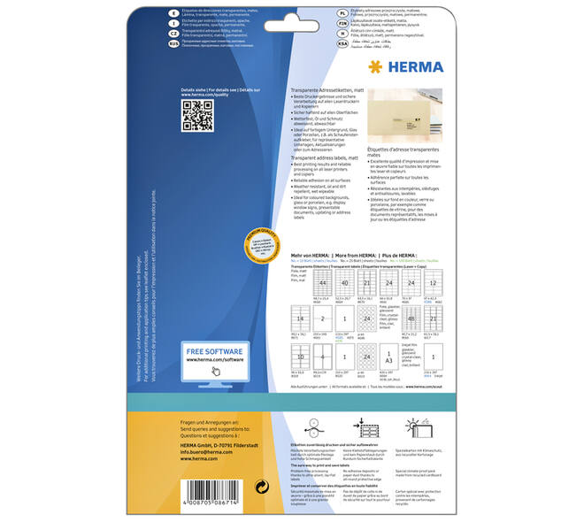 Etiket HERMA 8671 A4 99.1x38.1mm folie transparant mat 350 stuks