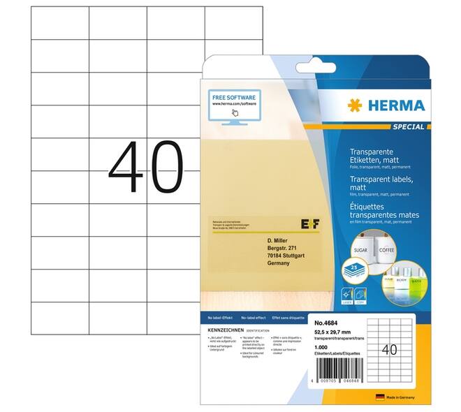 Etiket HERMA 4684 52.5x29.7mm A4 folie transparant mat