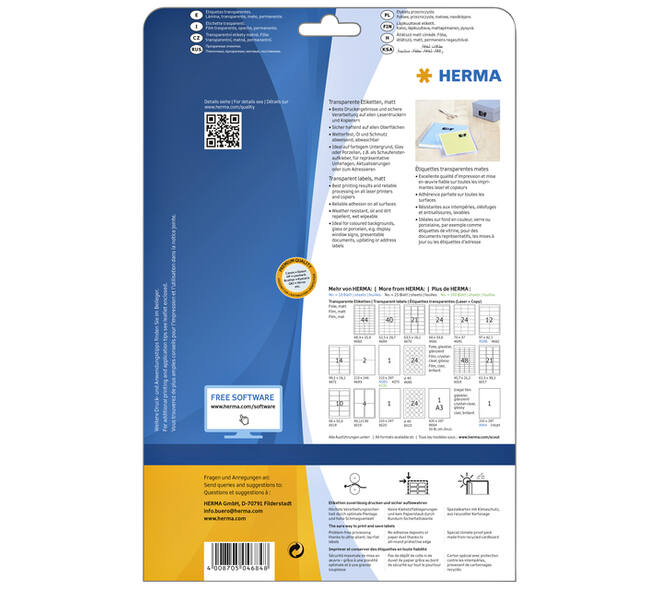 Etiket HERMA 4684 52.5x29.7mm A4 folie transparant mat