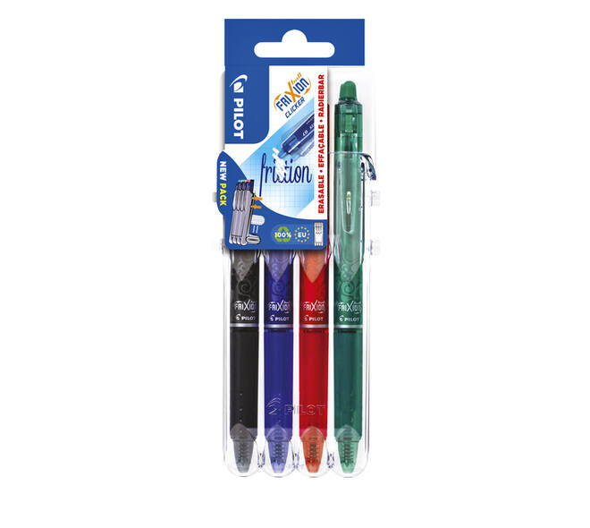 Rollerpen PILOT friXion clicker medium basis assorti Set2Go à  4 stuks