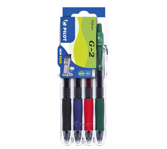 Gelschrijver Pilot clicker medium basis assorti Set2Go à 4 stuks