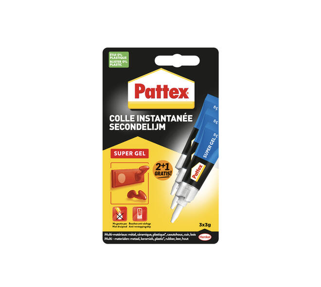 Secondelijm Pattex super gel 3 gram blister 2+1 gratis