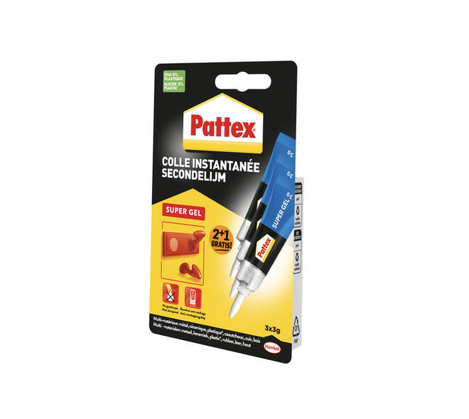 Secondelijm Pattex super gel 3 gram blister 2+1 gratis