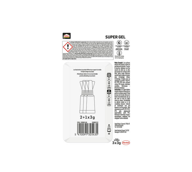 Secondelijm Pattex super gel 3 gram blister 2+1 gratis