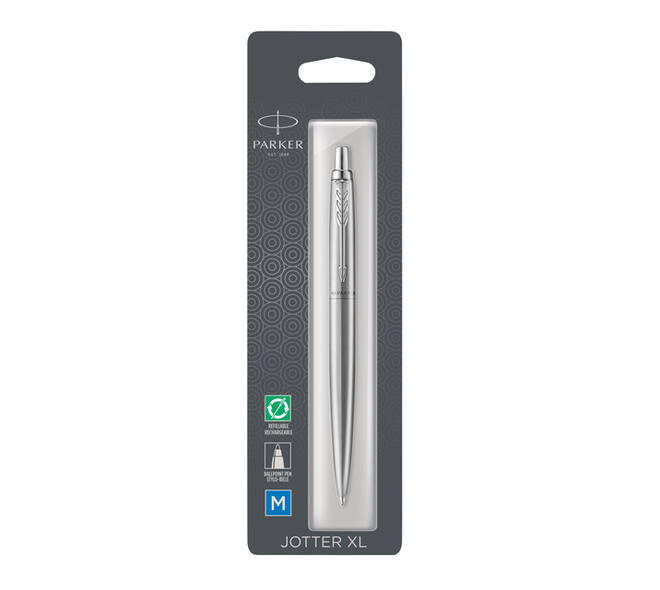 Balpen Parker Jotter XL Monochrome stainless steel M blister à 1 stuk