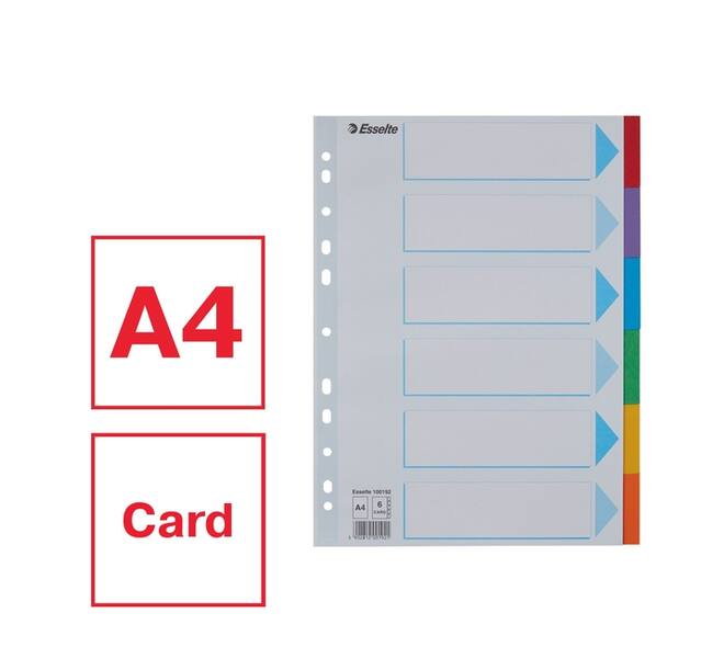 Tabbladen Esselte Standaard A4 6-delig karton 11-rings met voorblad assorti